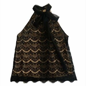 Moda International size XS lace high neck tie top